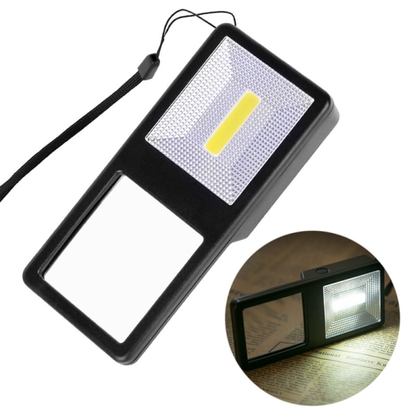 #Asfærisk lommeforstørrelsesglass med LED-lysfunksjon og svart beskyttelsesdeksel#