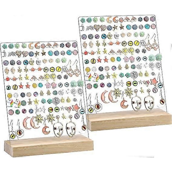 2 Stycken 120 Hål Akryl Örhängeshållare För Flickor Klar Örhängesorganisatör Display Pegboards med Träbaser Öronstift Display