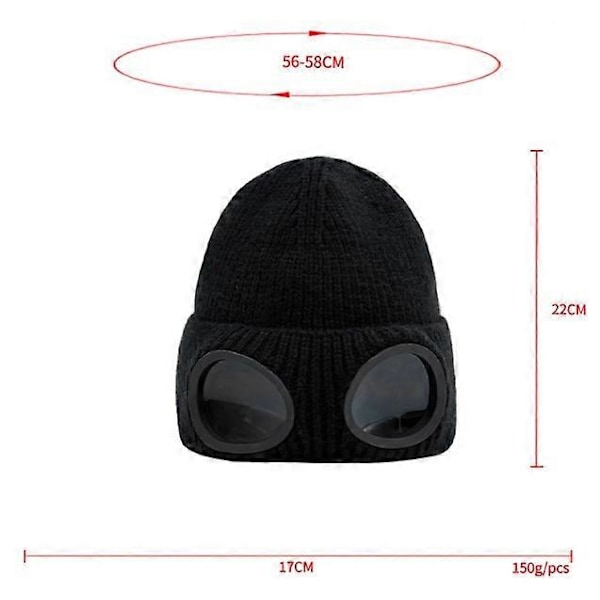 Hue med briller til mænd og kvinder - Unisex ensfarvet strikket skull cap - Sort