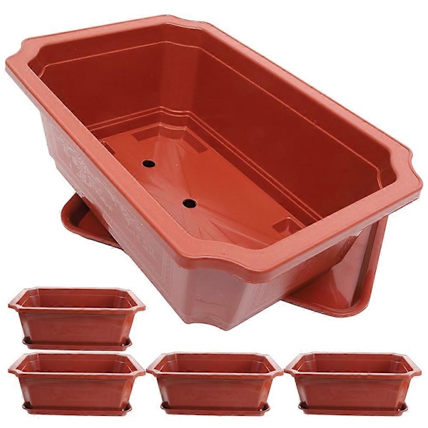 5 Set Klassiska Bonsai Krukor för Trädgård Stora Blomkrukor Bonsai Odling Kruka med Bricka