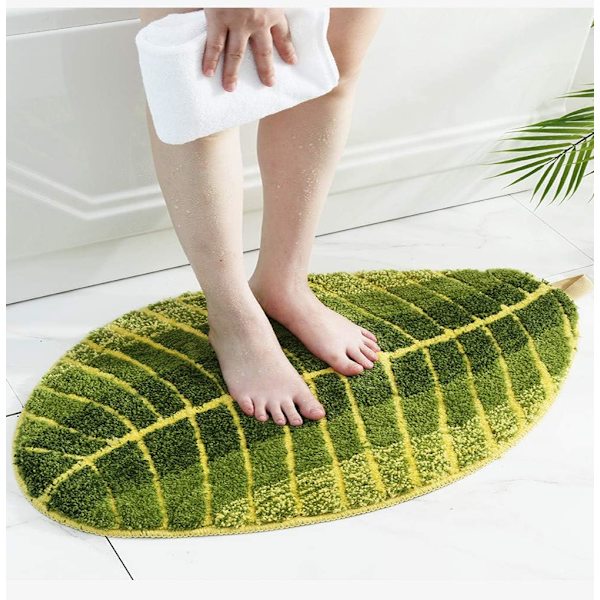 *Badrumsmatta Mjuk Plysch-Blad Form Golv Anti-Slip Vatten Absorp*