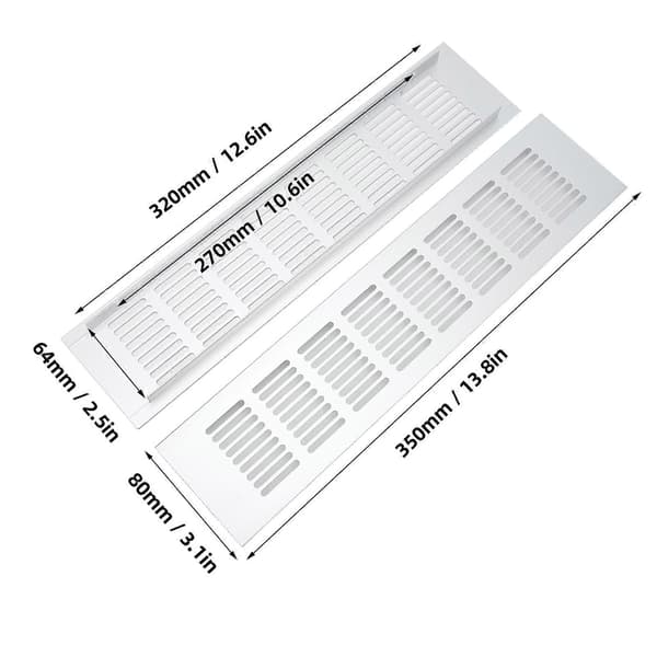 2 stk. Luftventilationsgitter Aluminiumlegering Rektangulær Ventilationsplade til Skab Skoskab Garderobe 80x350mm