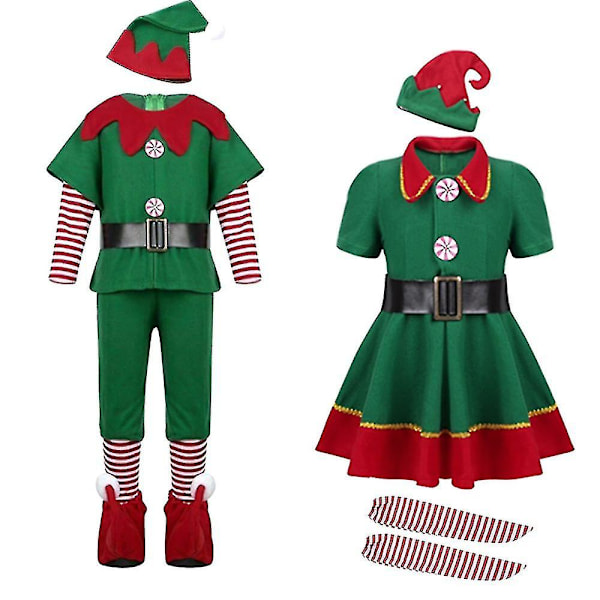 Jul Tomte Kostym Grön Älv Cosplay Familj Karneval Party Nyår Maskerad Kläder Set För Män Kvinnor Flickor Pojkar Höjd 80CM Flickor