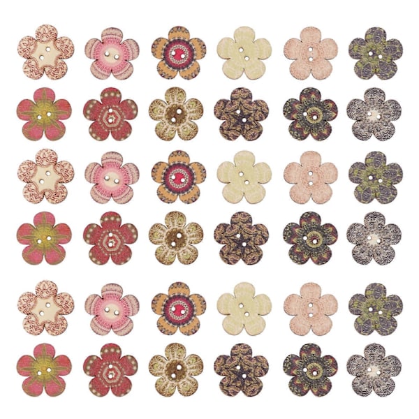 100 stk. Træknapper DIY Blomsterformede Knapper Farvet Tegneknap