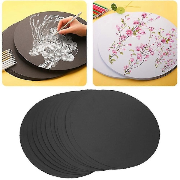 20 st Blanka Runda Papper Förtjockat Handritningsskiss DIY Kartonghantverk Svart Papper