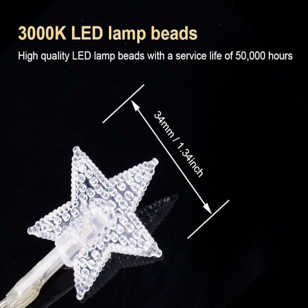 #LED Lysstreng 6M Julepynt 40 Varmt Hvide Stjernelysstreng#