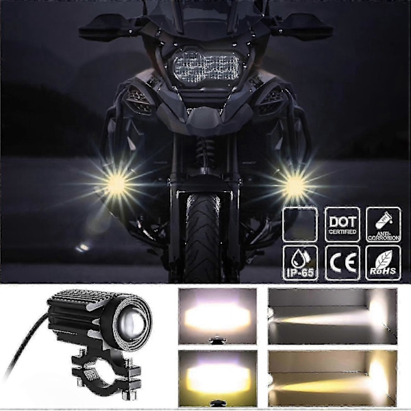 2st Motorcykel LED Extraljus 12000lm Trefärgad Mini Strålkastare Dimljus 60w 6000k g20242102516