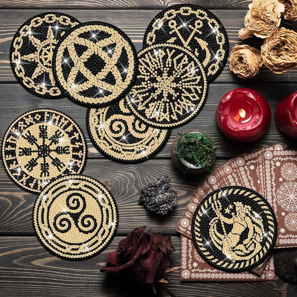 8 Genanvendelige DIY Tarot Maleri Underkopper, Tarot Underkopssæt m