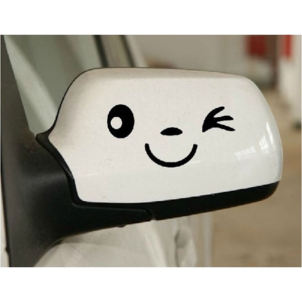 #6 stk. (Sort) Bilspejl Stickers Blinkende Smiley Design Sjov Sød og Glad#