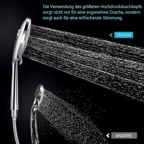 Handdusch med Spraypistol, Duschhuvud 6 Munstyckstyper, Silver