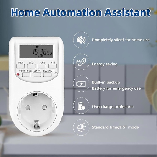 Digital Timer Stikkontakt, Elektrisk Timerudtag med LCD-display, 24 Timer/Uge, 16 Programmerbare Til/Fra Gentagelsescyklusser, til Lys, Husholdningsapparater