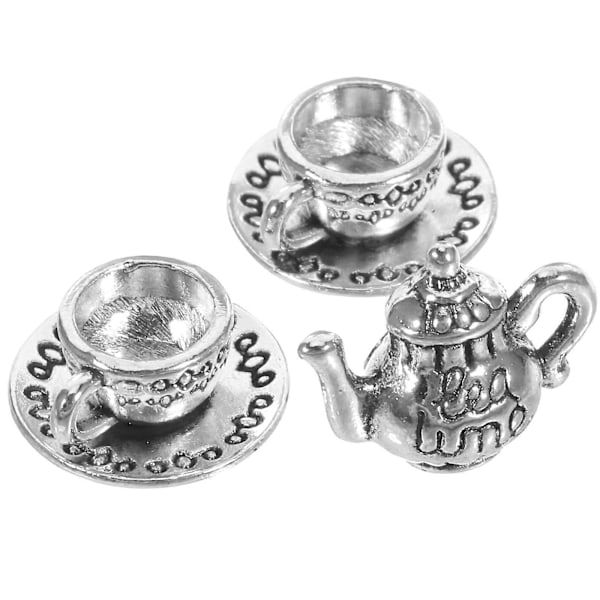 1 Set Mini Metall Tekannor Miniatyr Tekanna Staty Mini Kök Rekvisita Simulerade Tekannmodeller med Tekopp