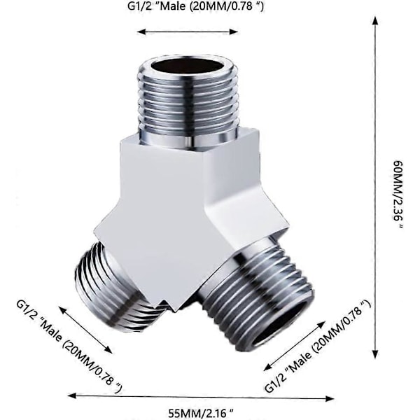 G1/2\" Messing 3-veis Y-form Universal Omleder Ventil for Håndholdt Dusjsystem