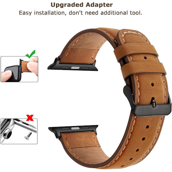 Brun - Kompatibel med Apple-armband 45mm 44mm 42mm 49mm läder