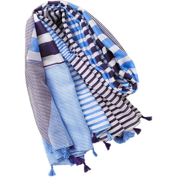 Elegant Sjal for Kvinner - Blå Striper Vinter Myk Varmt Fargerikt