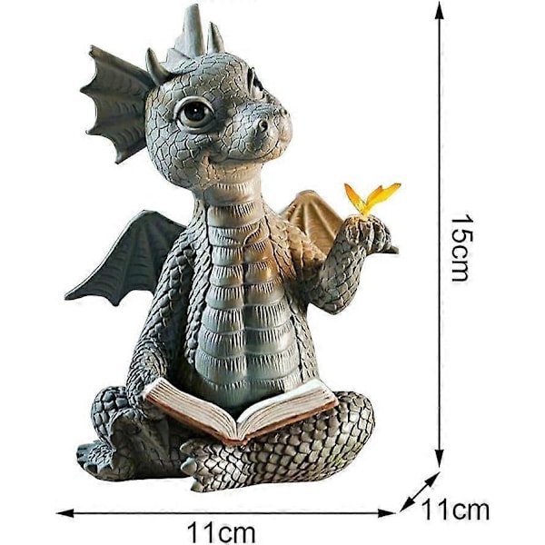 Drage Læser Bog Statue Dinosaur Holder Sommerfugl Figurer A