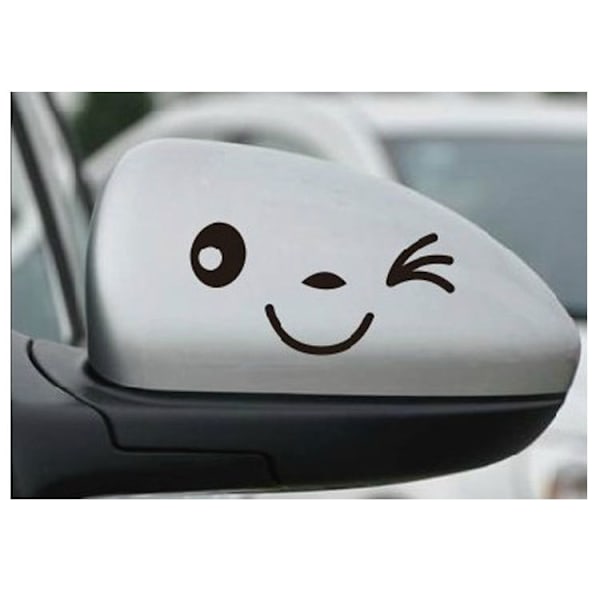 #6 stk. (Sort) Bilspejl Stickers Blinkende Smiley Design Sjov Sød og Glad#