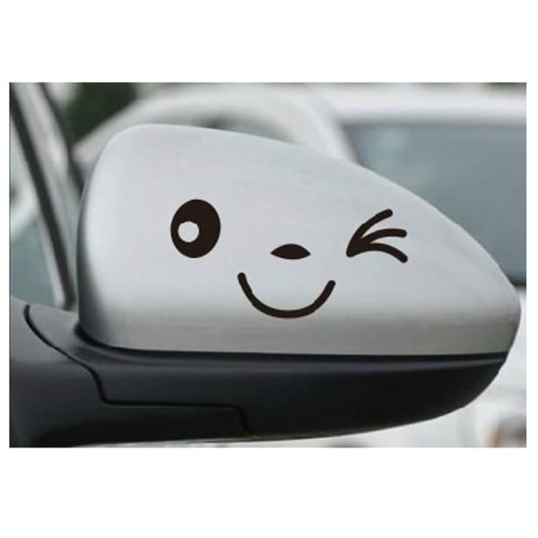 /#/6 stk. (sorte) Bilspejl-klistermærker med blinkende smiley-design - sjove, søde og muntre/#/