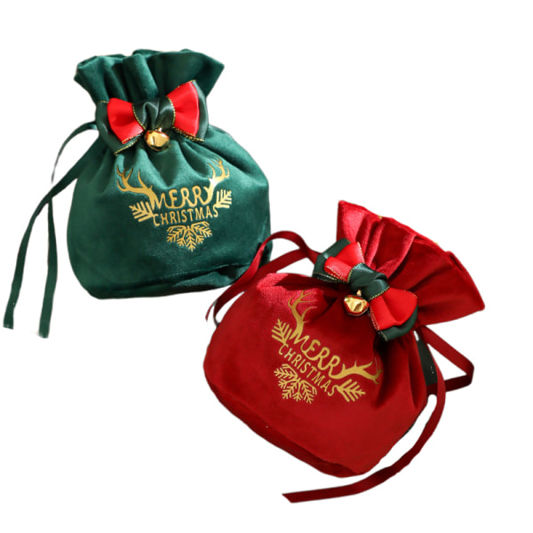 #2 stk Juleeplepose fløyelspose med snor, 12*15cm#