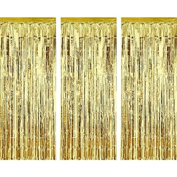 3-delad set av metallfoliedörrgardiner (guld), foliekantflashi