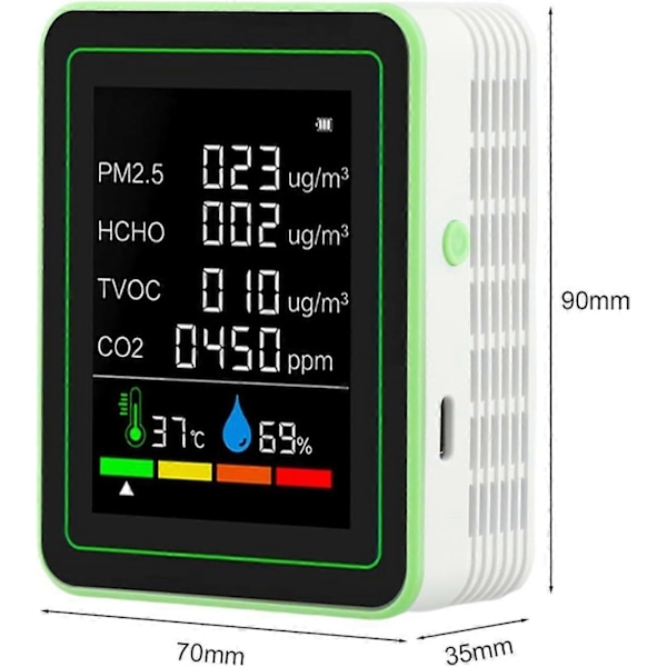 Komplett inomhusluftmätare - Portabel koldioxidmätare med användarvänlig LED-display - Inomhusluftkvalitetsmätare (Vit)
