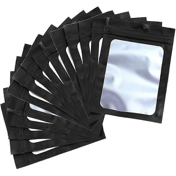 100 Stykker Folie Ziplock-poser (svart, 10,5x15cm) Gjenlukkbare Mylar Matlagringsposer Med Klart Vindu