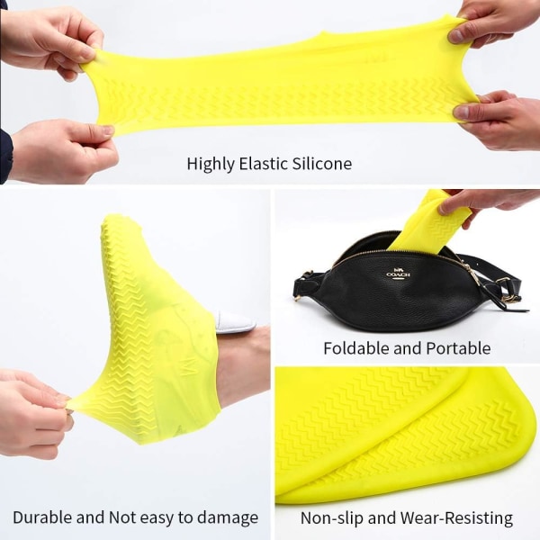 (Large yellow 2pcs)Waterproof Silicone Shoe Covers for Rain,Reus