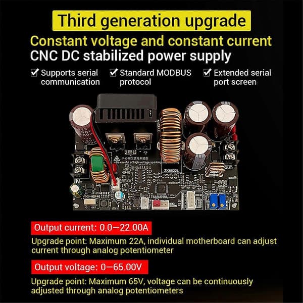 -6522 CNC Step-Down DC Virtalähde Säädettävä Jännite Jännite ja Vakiojännite Vakiovirtamoduuli 22A 65V