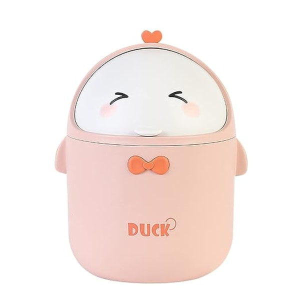 (Pink)Mini Desktop Trash Can with Lid, Portable Cute Cartoon Styl