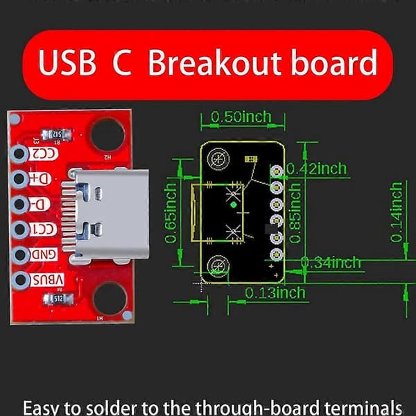 5 st/parti USB Type-C Breakout Board Seriell Basic Breakout Hona Kontakt Typ PCB Converter Board