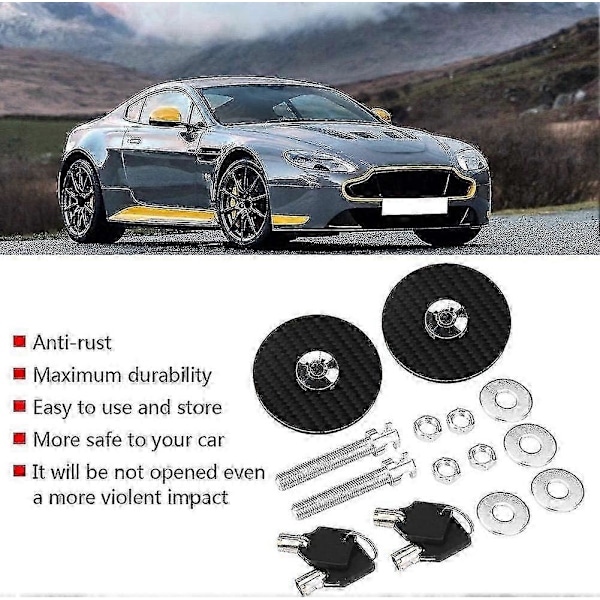 Hurtigudløsning, Universal Carbon Style Motorhjelmslås Nøgle Pin Kit 2 stk. Sort