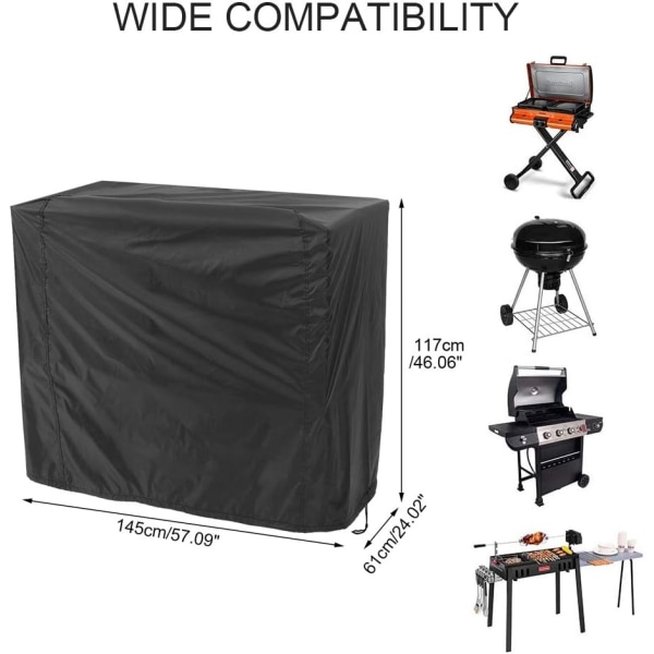 170*61*117cm Grilldække Sort, Anti-UV/Vandafvisende/Fugtsikker