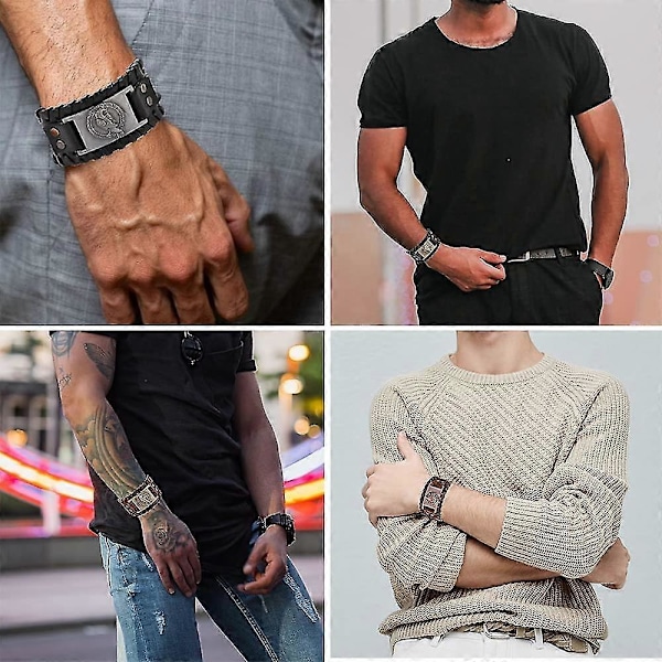 Läderarmband för män Svart Brun Omlottbälte Kråka Armband Nordisk Keltisk Hednisk Amulett