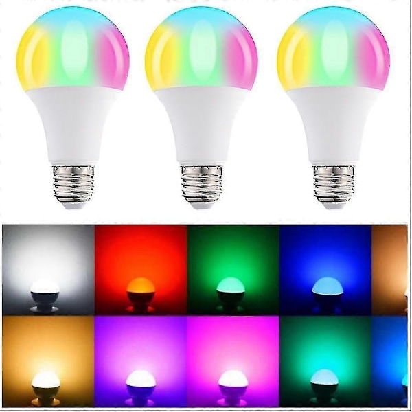 Färgade LED-lampor (en grupp om 3), dimbara 15W RGBW LED-lampa E27, fjärrkontroll Ambient Light med lagrings- och timerfunktioner, 7 ljusstyrkor
