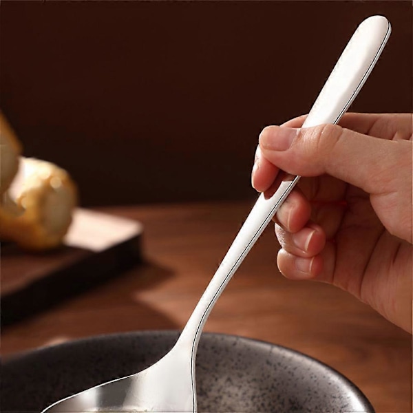 304 Rustfrit Stål Suppeske Hot Pot Ske Langt Håndtag Sovseske Hjemmekøkken Bestik (Sølv, 17.5cm)