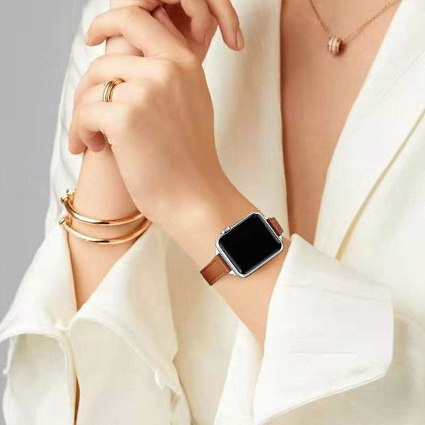 Brun - Kompatibel Apple Band 41mm 40mm 38mm, Tunnt Läder för Kvinnor