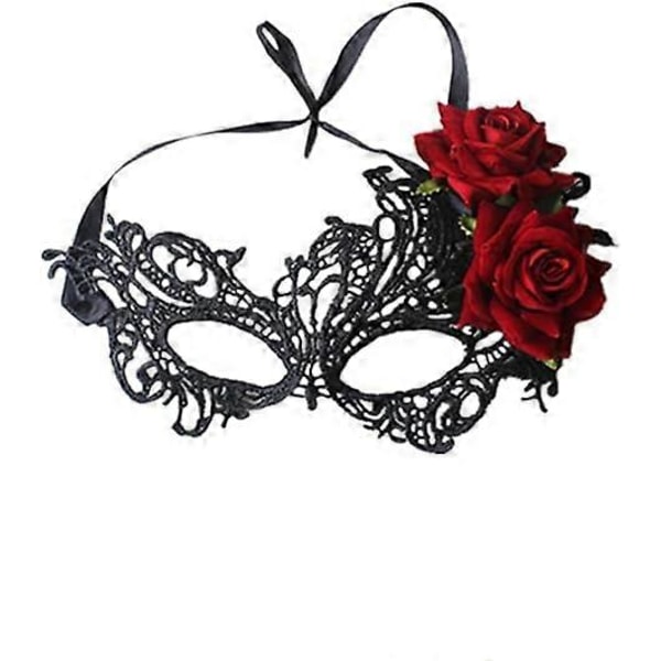 Rosblomma Spets Maskeradmask, Maskeradmask för Kvinnor, Kvinnor Blomma Halvansiktsmasker Cosplay Festtillbehör Festival