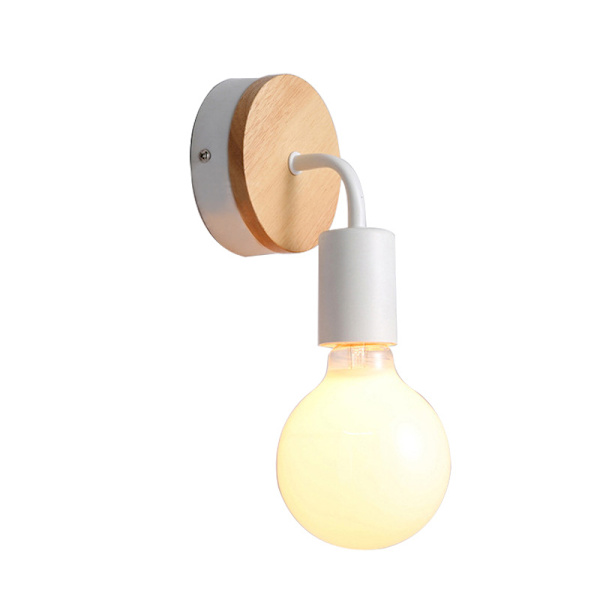Vit vägglampa E27 LED Järn och Trä Vägglampa för Barnrum
