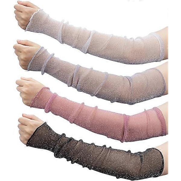 4 Par Långa Mesh Ärmar för Kvinnor, Ultratunna Spets Sol UV-Skydd Kylande Mesh Armar Ben Ärmar, Fingerlösa Handskar Tillbehör för Fest Utomhus S