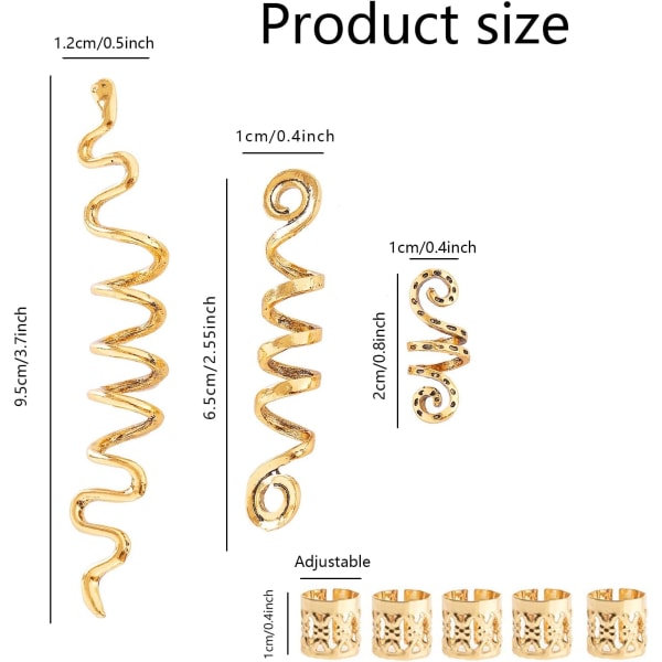 28 stk. Metal Spiral Viking Hår Fletning Perler (Guld), Tilbehør
