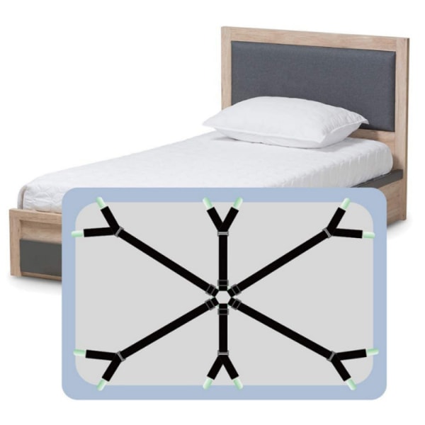 Lakenstrenger, Lange, Justerbare Sengestrappeklips (Svart), 6 Sider