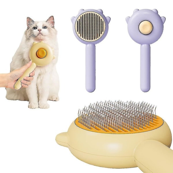 Magic Pet Comb,cat Grooming Brush,Långt eller kort hår Katter Hundar Husdjursmassageborstar, Självrengörande Slicker Comb För Kattunge XindaPurple