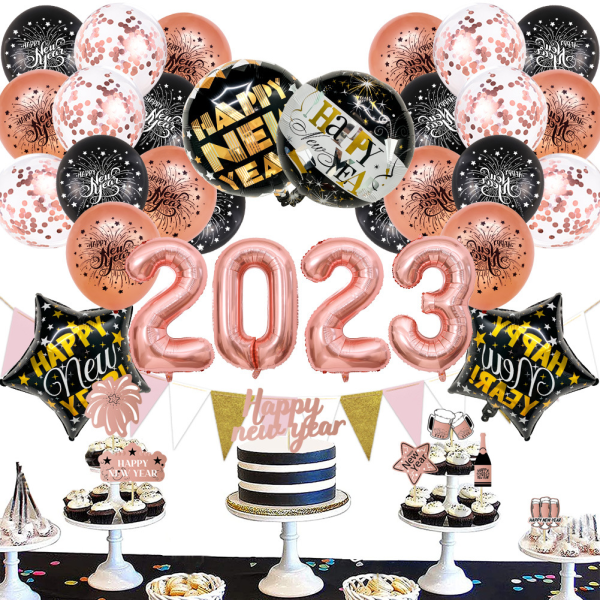 Gott Nytt År Dekorationer 2023 Ballonger Roséguld Nyår Ballonger