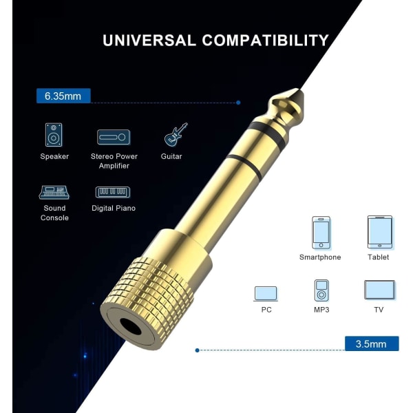 3,5 mm uros - 6,35 mm naarin ja 6,35 mm uros - 3,5 mm naarin liitäntä