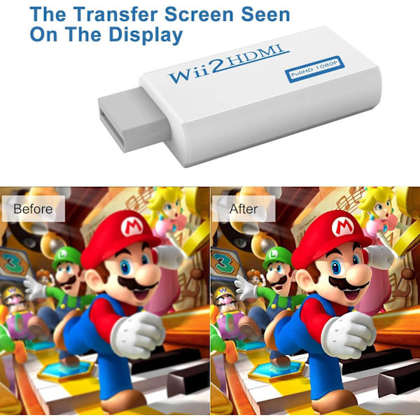 Wii til HDMI-konverter, Full HD 1080P videoadapterkonverter med