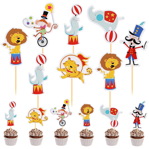 72 kpl Sarjakuva Kakunkoriste Sirkuseläin Tiikeri Delfiini Cupcake Topper Juhlatarvikkeet