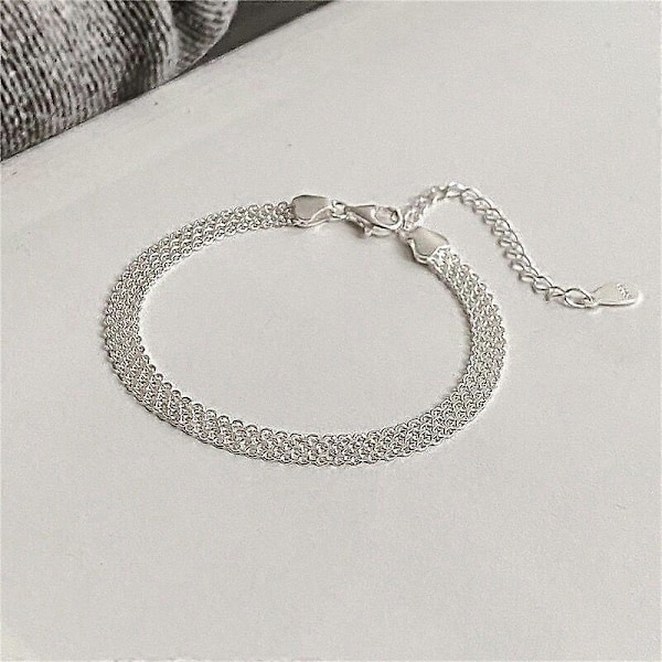 Blankt, Slätt, Brett Armband, S925 Sterling Silver Nischdesign Blankt Stapelbart Armband