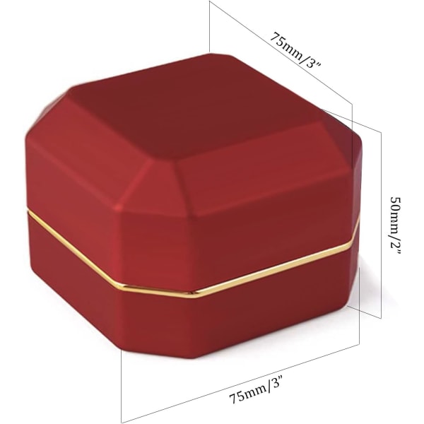 Luksusinen neliömäinen samettirenkaiden säilytyslaatikko LED-valolla avioliittoehdotukseen