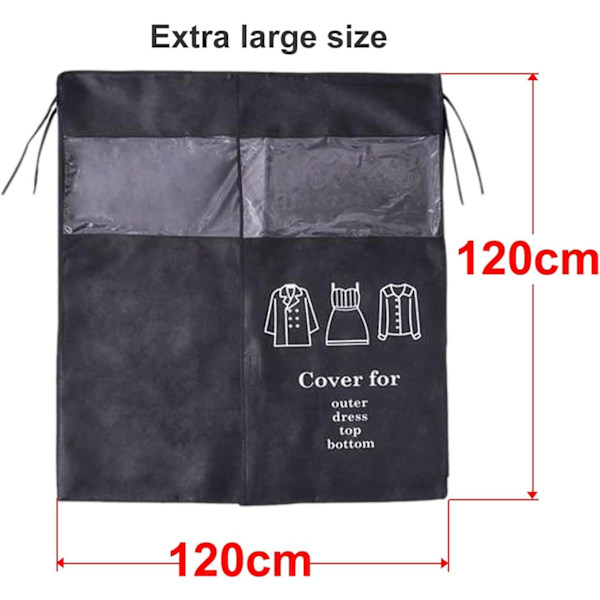 Suojaava vaatepussi 90 × 110 cm Musta pölynkestävä suojapussi