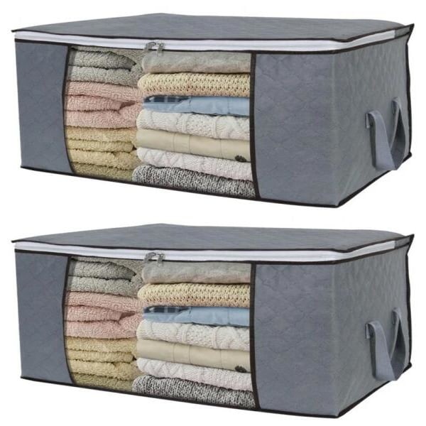 Förvaringsväska för lakan, filtar, kläder Grå 2-pack